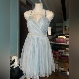 Speechless Light Blue Party Dress with Pearl Waistband